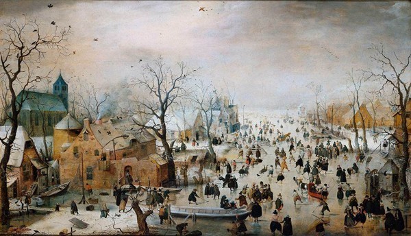 vinter, AVERCAMP, Hendrick: vinterlandskab med skøjteløbere, 1608